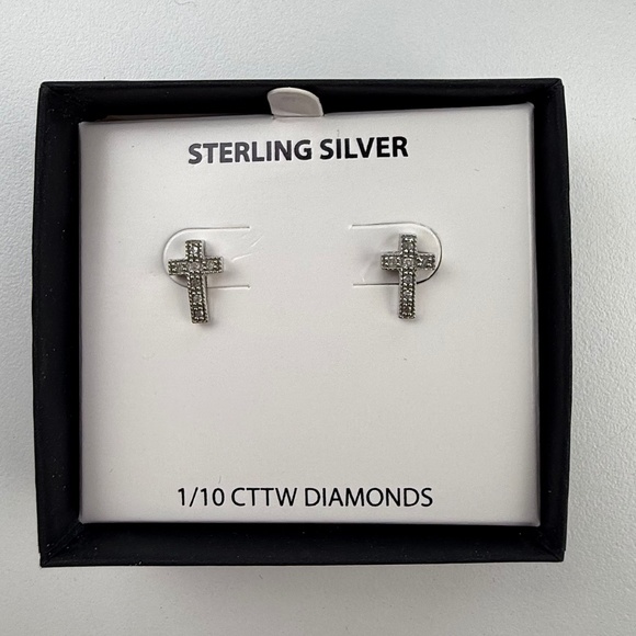 Macy's Jewelry - Womens Sterling Silver Diamond Accent Cross Stud Earrings